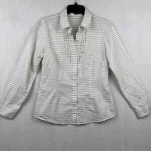 J.McLaughlin Women's White Gold Metallic Stripe Ruffle Button‎ Down Shirt 6